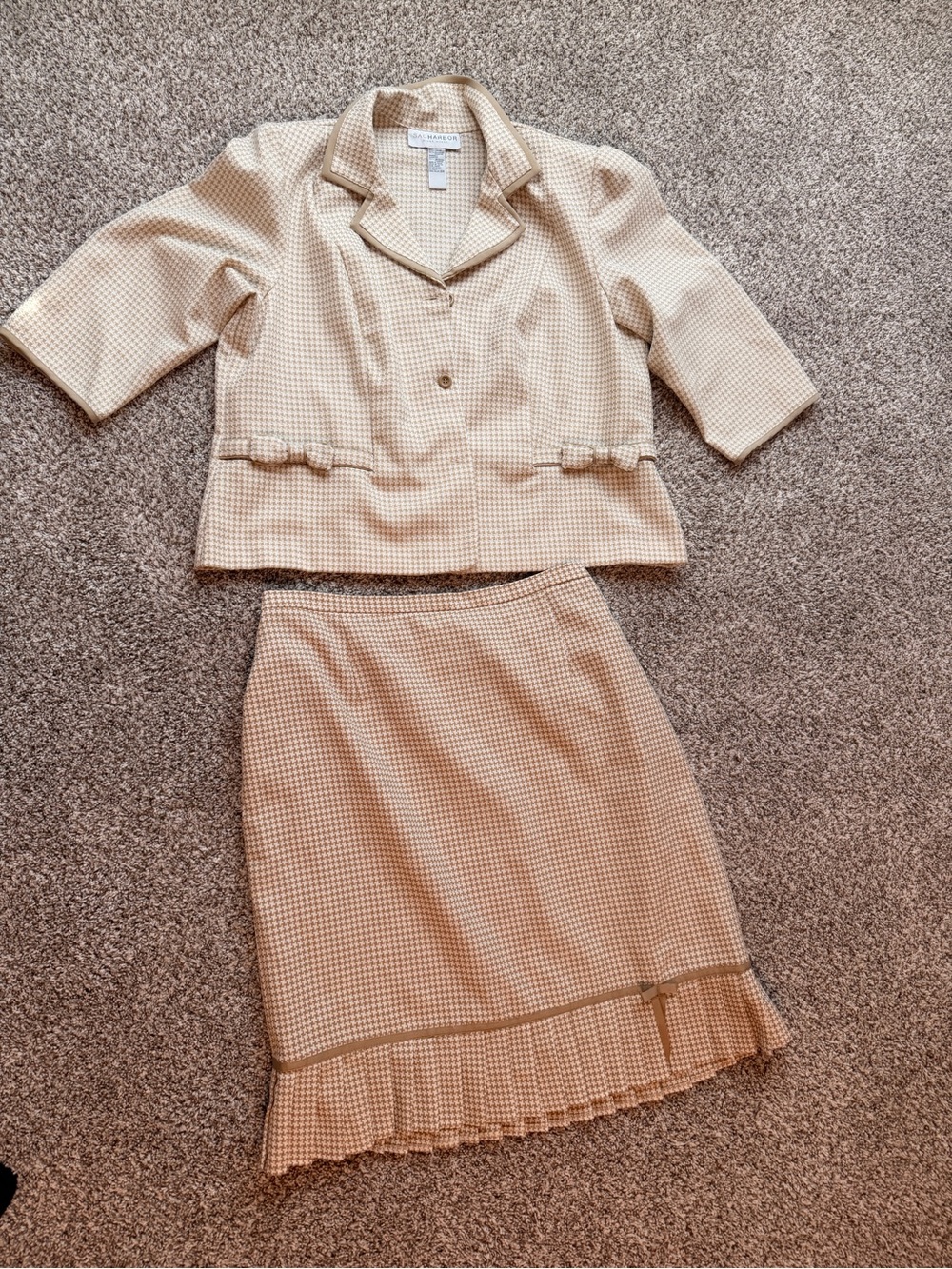 Girls Cream Check Two-Piece Dress Set - Classic Skirt & Jacket